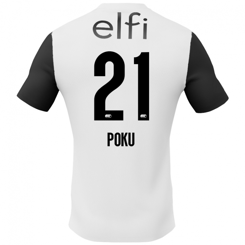 Gyermek Ernest Poku #21 Fehér Fekete Idegenbeli Jersey 2024/25 Mez Póló Ing