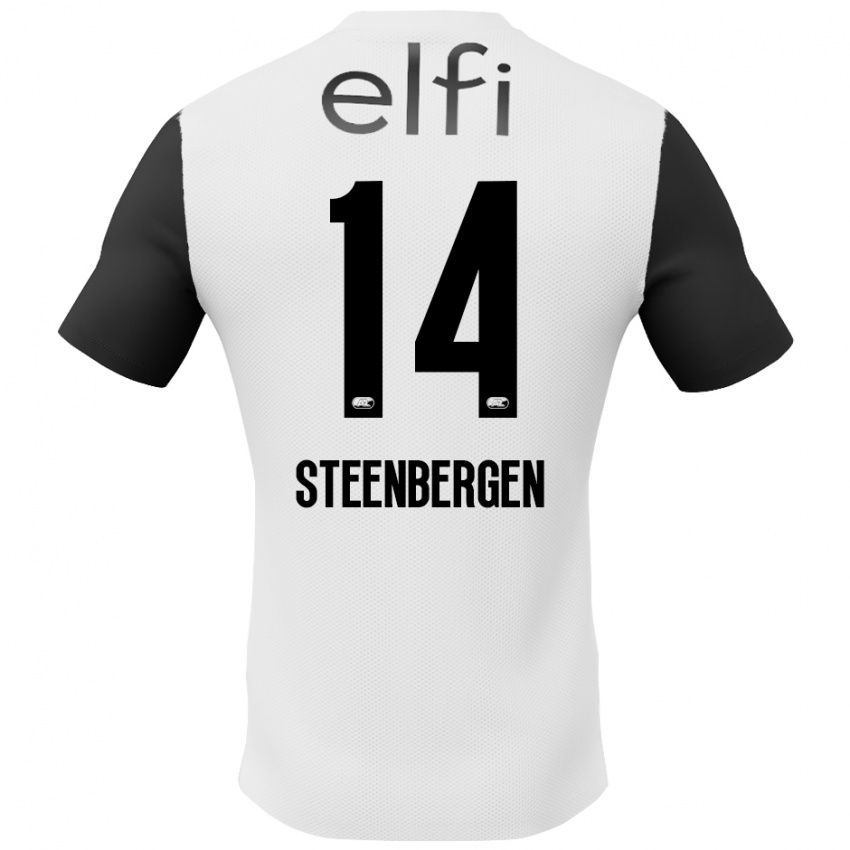 Gyermek Thom Steenbergen #14 Fehér Fekete Idegenbeli Jersey 2024/25 Mez Póló Ing