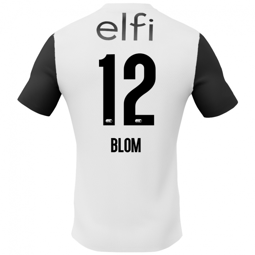 Gyermek Robin Blom #12 Fehér Fekete Idegenbeli Jersey 2024/25 Mez Póló Ing