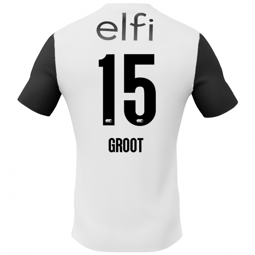 Gyermek Pleun Groot #15 Fehér Fekete Idegenbeli Jersey 2024/25 Mez Póló Ing