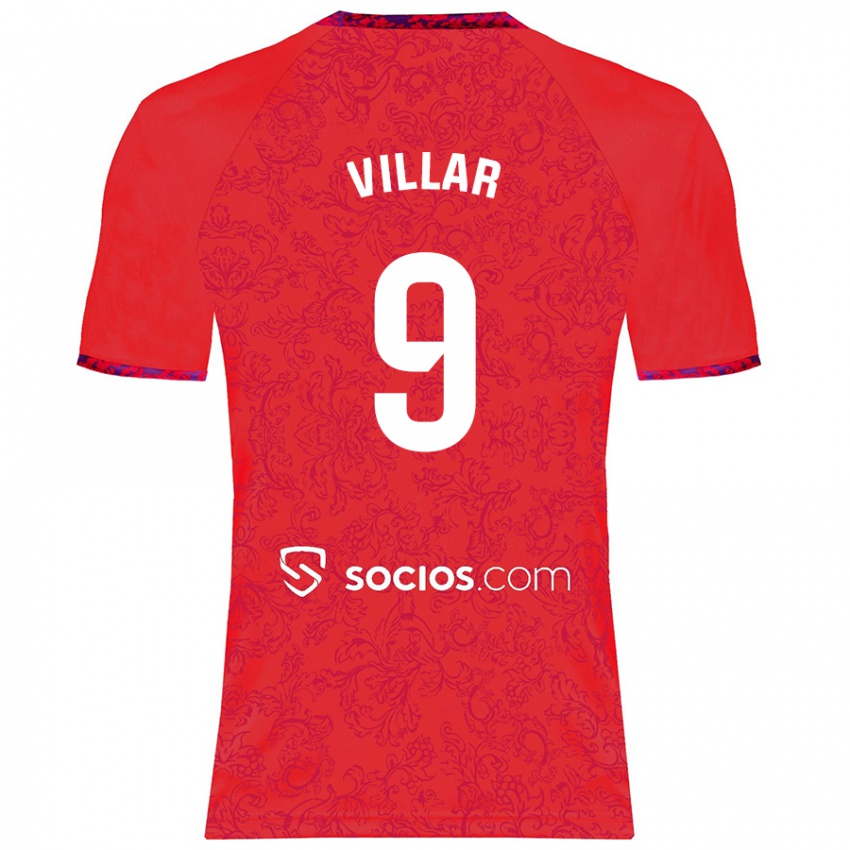 Gyermek Iker Villar #9 Piros Idegenbeli Jersey 2024/25 Mez Póló Ing