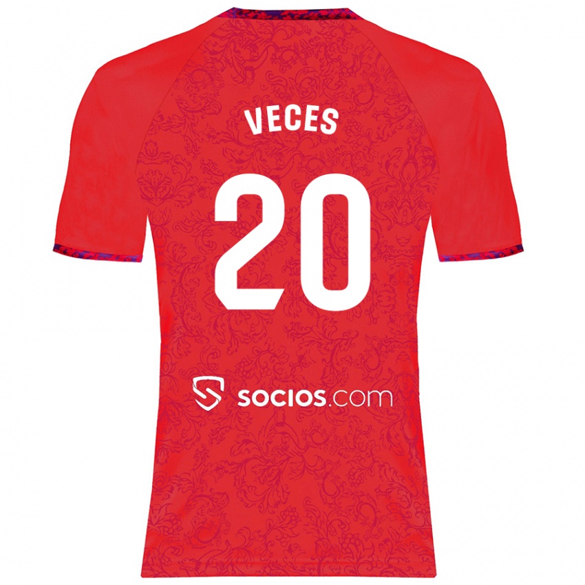 Gyermek Sergio Veces #20 Piros Idegenbeli Jersey 2024/25 Mez Póló Ing