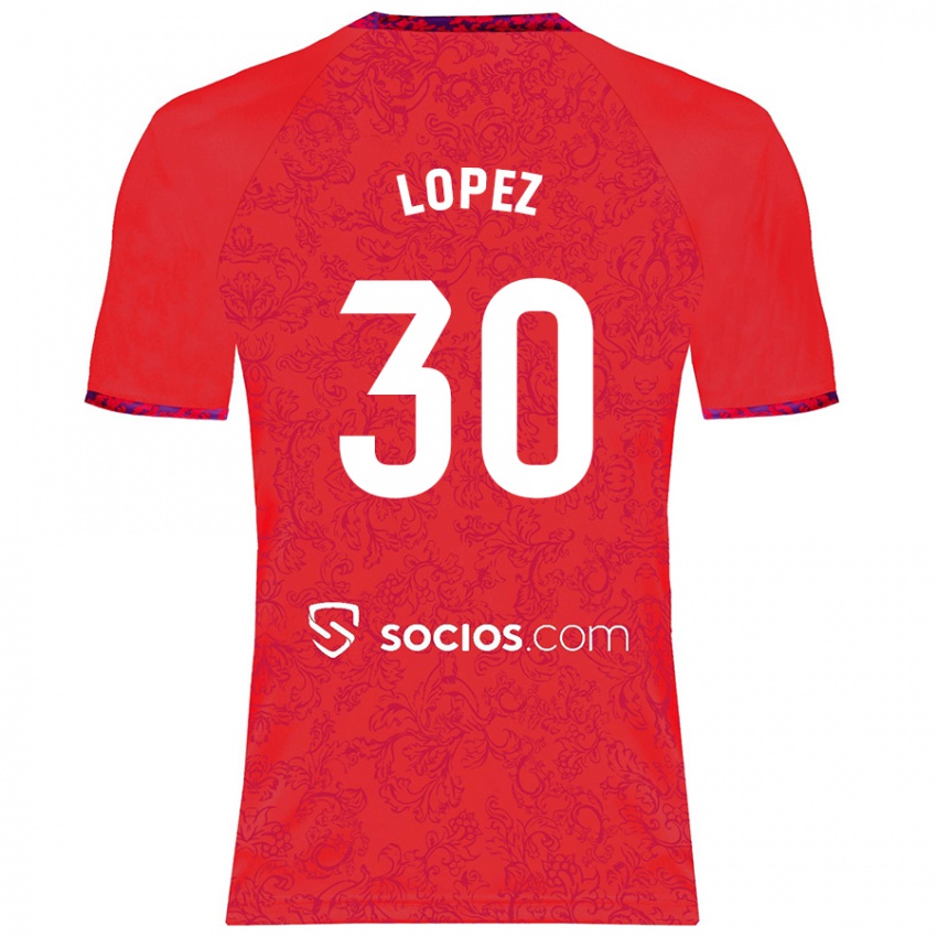 Gyermek Alba López #30 Piros Idegenbeli Jersey 2024/25 Mez Póló Ing