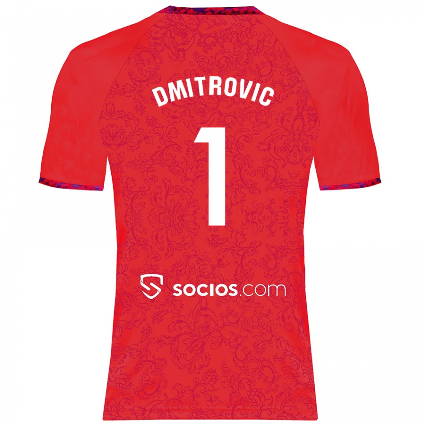 Gyermek Marko Dmitrović #1 Piros Idegenbeli Jersey 2024/25 Mez Póló Ing