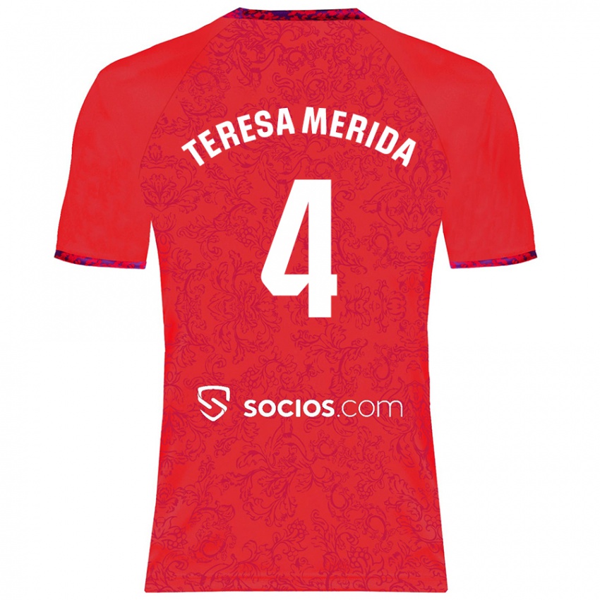 Gyermek Teresa Merida #4 Piros Idegenbeli Jersey 2024/25 Mez Póló Ing