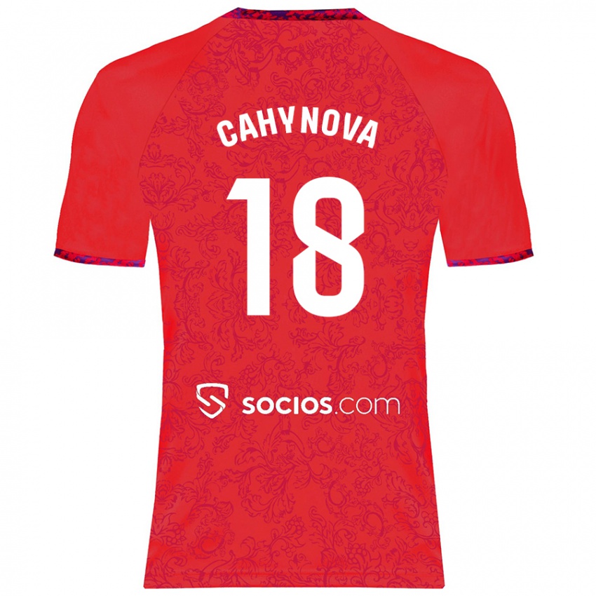 Gyermek Klara Cahynova #18 Piros Idegenbeli Jersey 2024/25 Mez Póló Ing