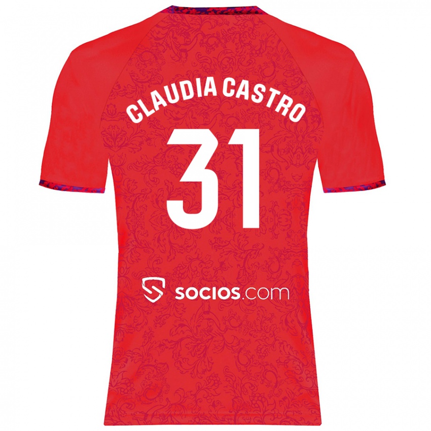 Gyermek Claudia Castro Romero #31 Piros Idegenbeli Jersey 2024/25 Mez Póló Ing