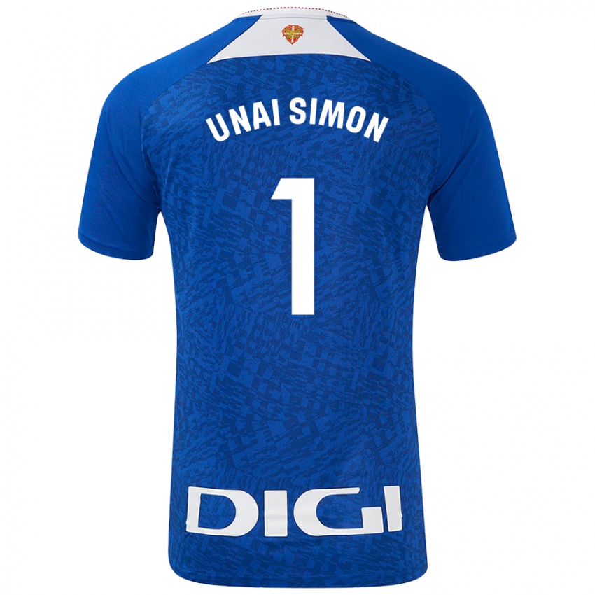 Gyermek Unai Simón #1 Királykék Idegenbeli Jersey 2024/25 Mez Póló Ing