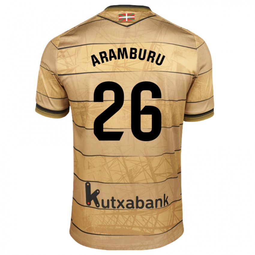 Gyermek Jon Aramburu #26 Barna Idegenbeli Jersey 2024/25 Mez Póló Ing