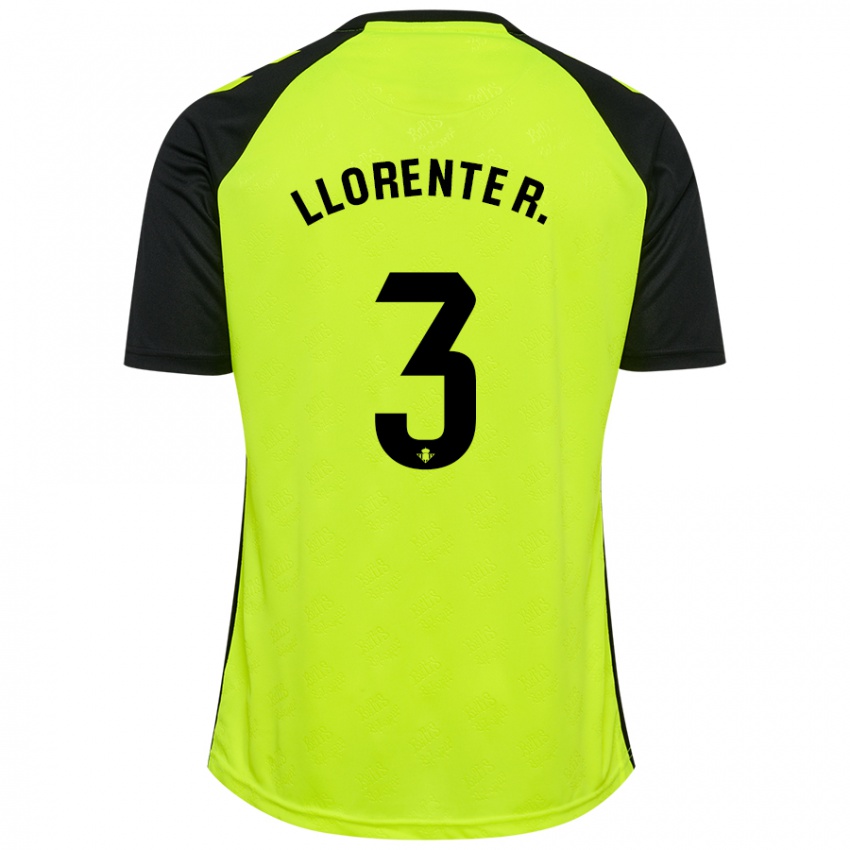 Gyermek Diego Llorente #3 Fluoreszkáló Sárga Fekete Idegenbeli Jersey 2024/25 Mez Póló Ing