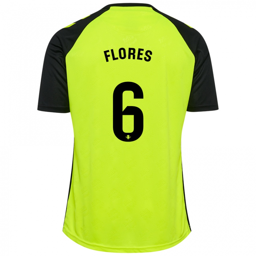 Gyermek Mateo Flores #6 Fluoreszkáló Sárga Fekete Idegenbeli Jersey 2024/25 Mez Póló Ing