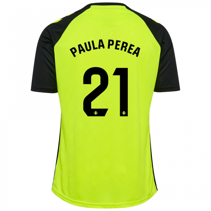 Gyermek Paula Perea Ramírez #21 Fluoreszkáló Sárga Fekete Idegenbeli Jersey 2024/25 Mez Póló Ing