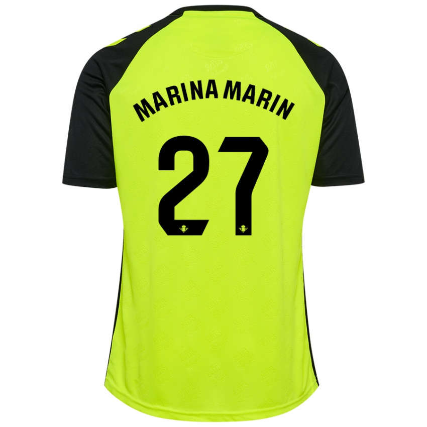 Gyermek Marina Marín #27 Fluoreszkáló Sárga Fekete Idegenbeli Jersey 2024/25 Mez Póló Ing