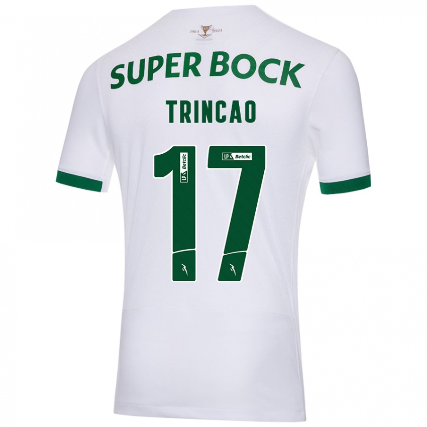 Gyermek Trincão #17 Fehér Zöld Idegenbeli Jersey 2024/25 Mez Póló Ing