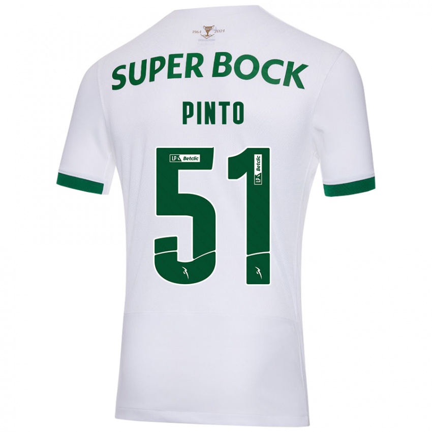 Gyermek Diogo Pinto #51 Fehér Zöld Idegenbeli Jersey 2024/25 Mez Póló Ing