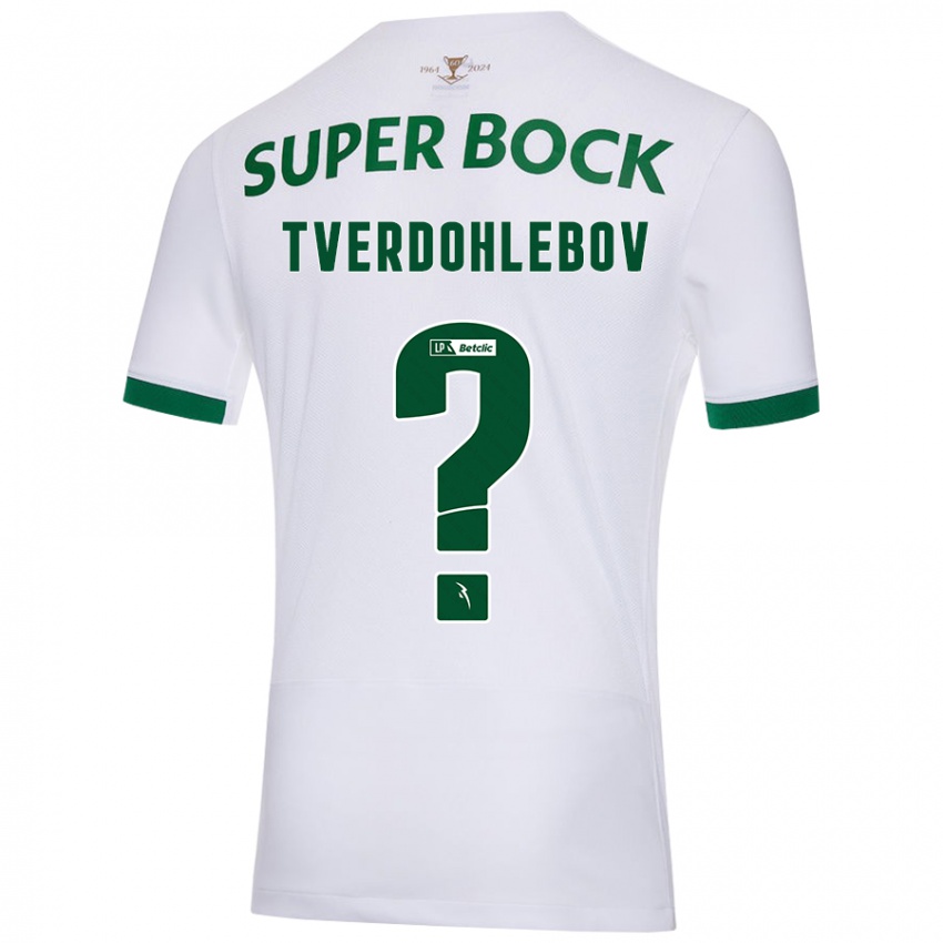 Gyermek Alex Tverdohlebov #0 Fehér Zöld Idegenbeli Jersey 2024/25 Mez Póló Ing