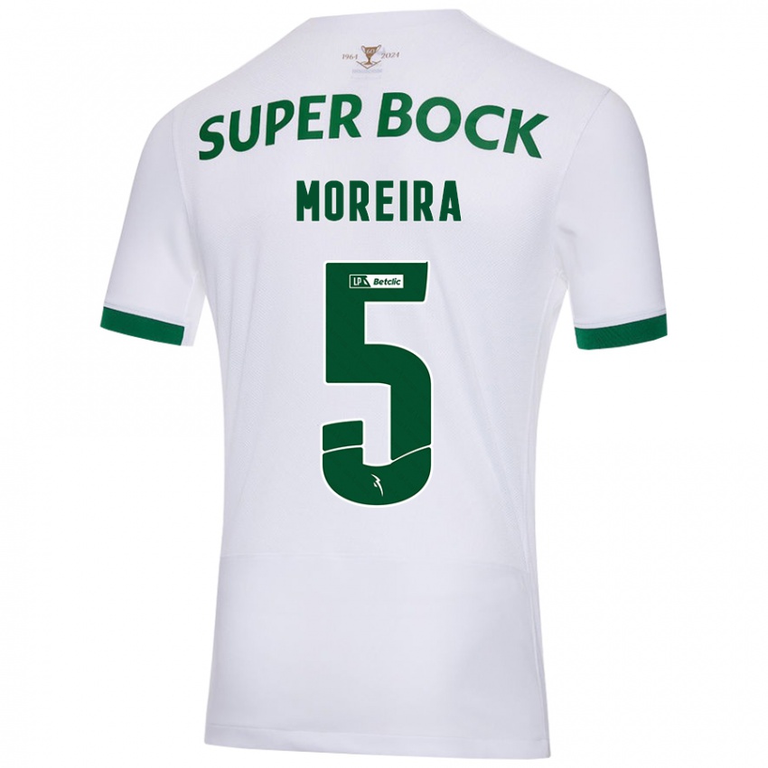 Gyermek David Moreira #5 Fehér Zöld Idegenbeli Jersey 2024/25 Mez Póló Ing