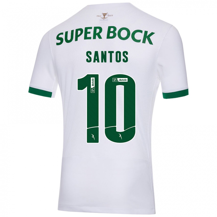 Gyermek Guilherme Santos #10 Fehér Zöld Idegenbeli Jersey 2024/25 Mez Póló Ing