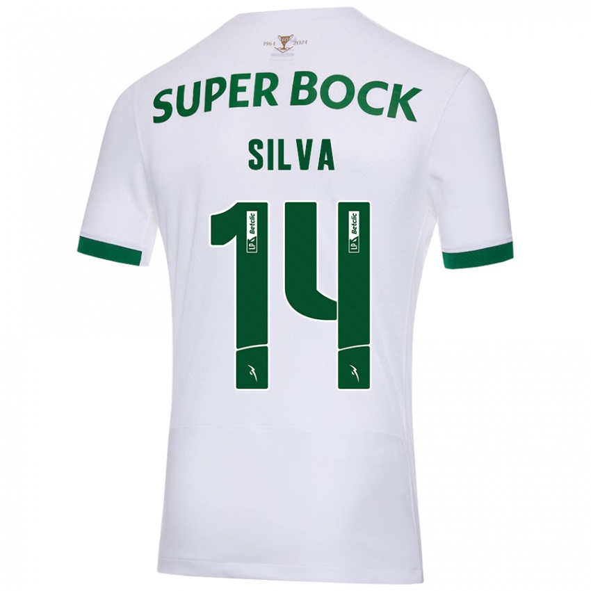 Gyermek Guilherme Silva #14 Fehér Zöld Idegenbeli Jersey 2024/25 Mez Póló Ing