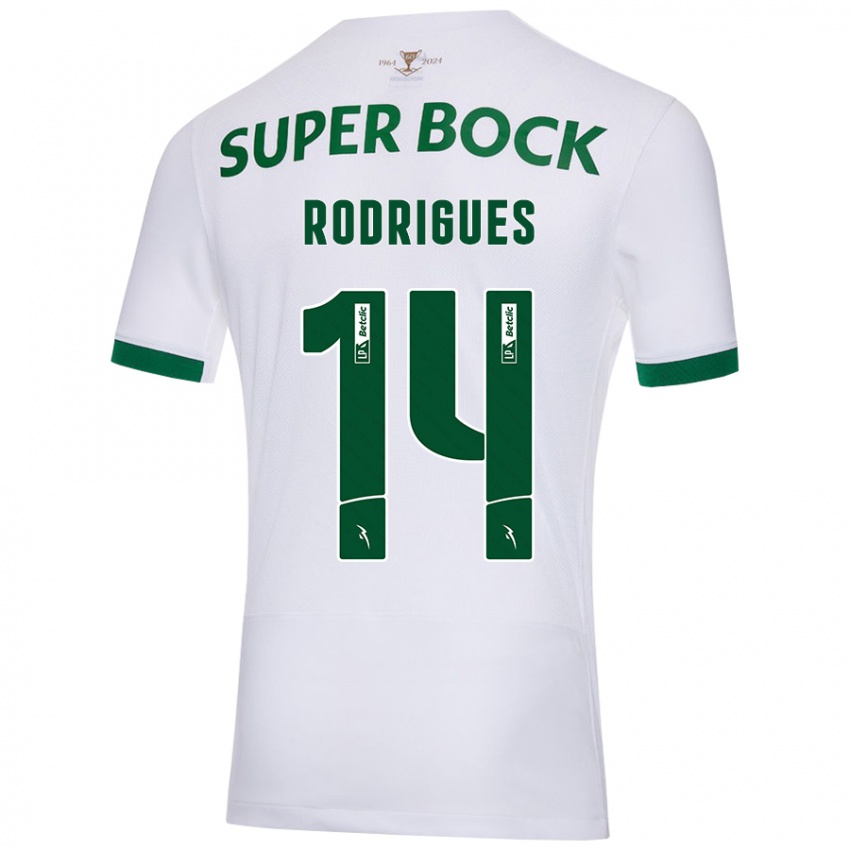 Gyermek Paulo Rodrigues #14 Fehér Zöld Idegenbeli Jersey 2024/25 Mez Póló Ing