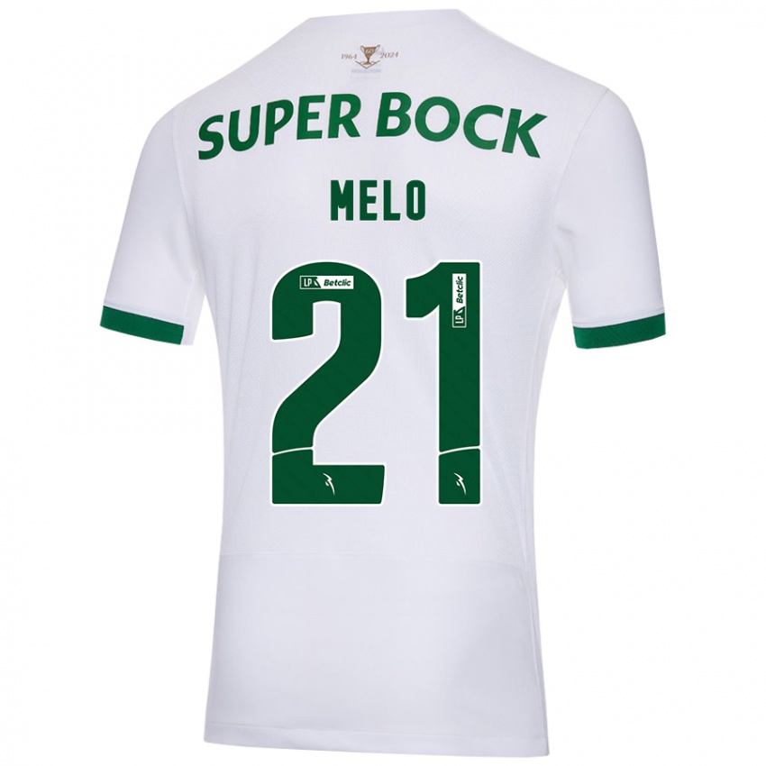 Gyermek Gabriel Melo #21 Fehér Zöld Idegenbeli Jersey 2024/25 Mez Póló Ing