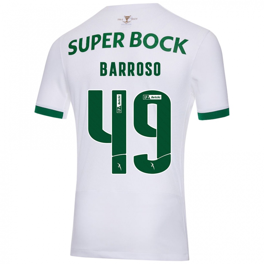 Gyermek Leonardo Barroso #49 Fehér Zöld Idegenbeli Jersey 2024/25 Mez Póló Ing