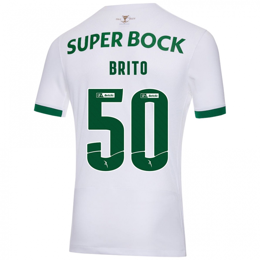 Gyermek Alexandre Brito #50 Fehér Zöld Idegenbeli Jersey 2024/25 Mez Póló Ing