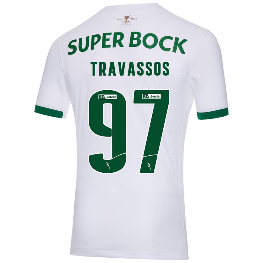 Gyermek Travassos #97 Fehér Zöld Idegenbeli Jersey 2024/25 Mez Póló Ing