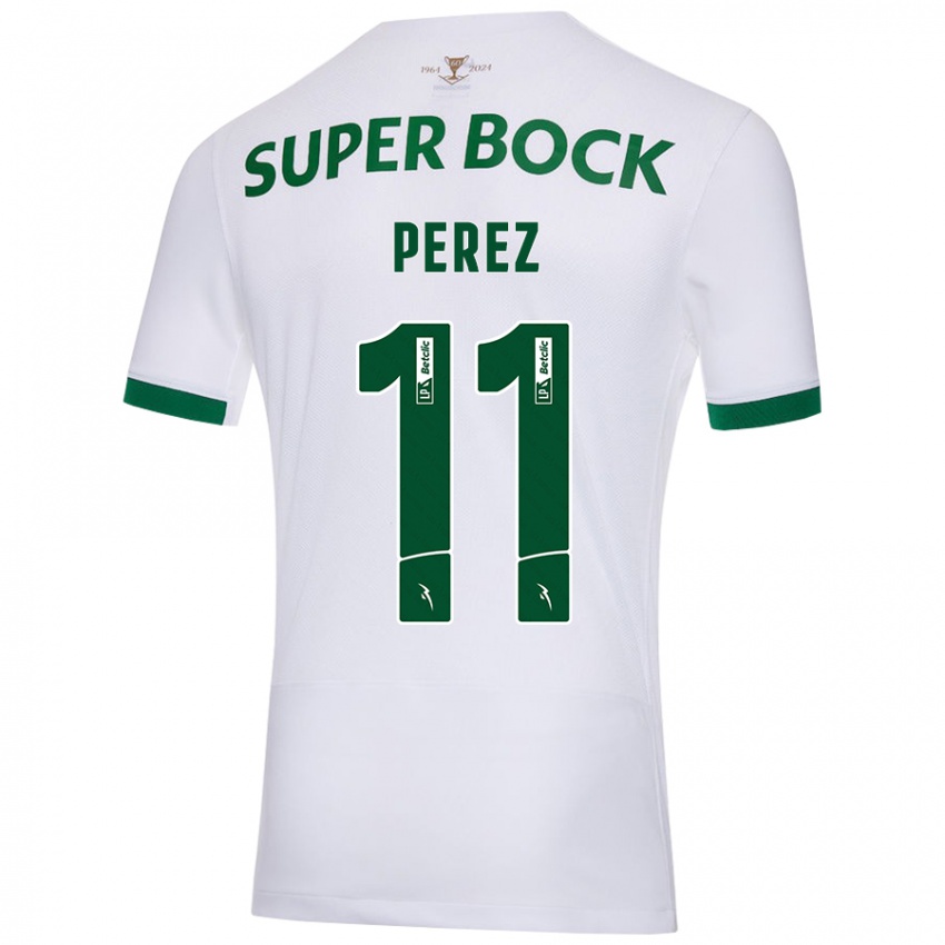 Gyermek Brenda Pérez #11 Fehér Zöld Idegenbeli Jersey 2024/25 Mez Póló Ing