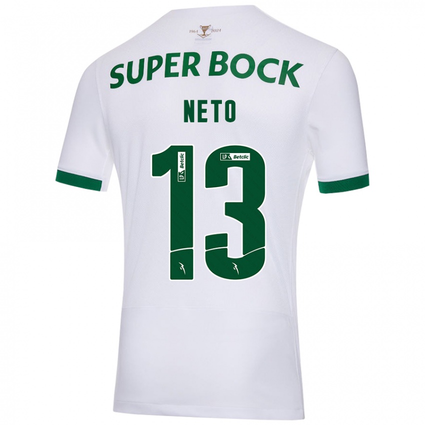 Gyermek Luís Neto #13 Fehér Zöld Idegenbeli Jersey 2024/25 Mez Póló Ing