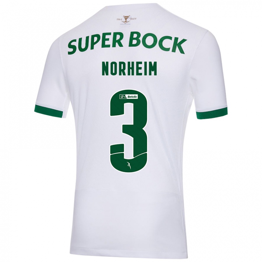 Gyermek Andrea Norheim #3 Fehér Zöld Idegenbeli Jersey 2024/25 Mez Póló Ing