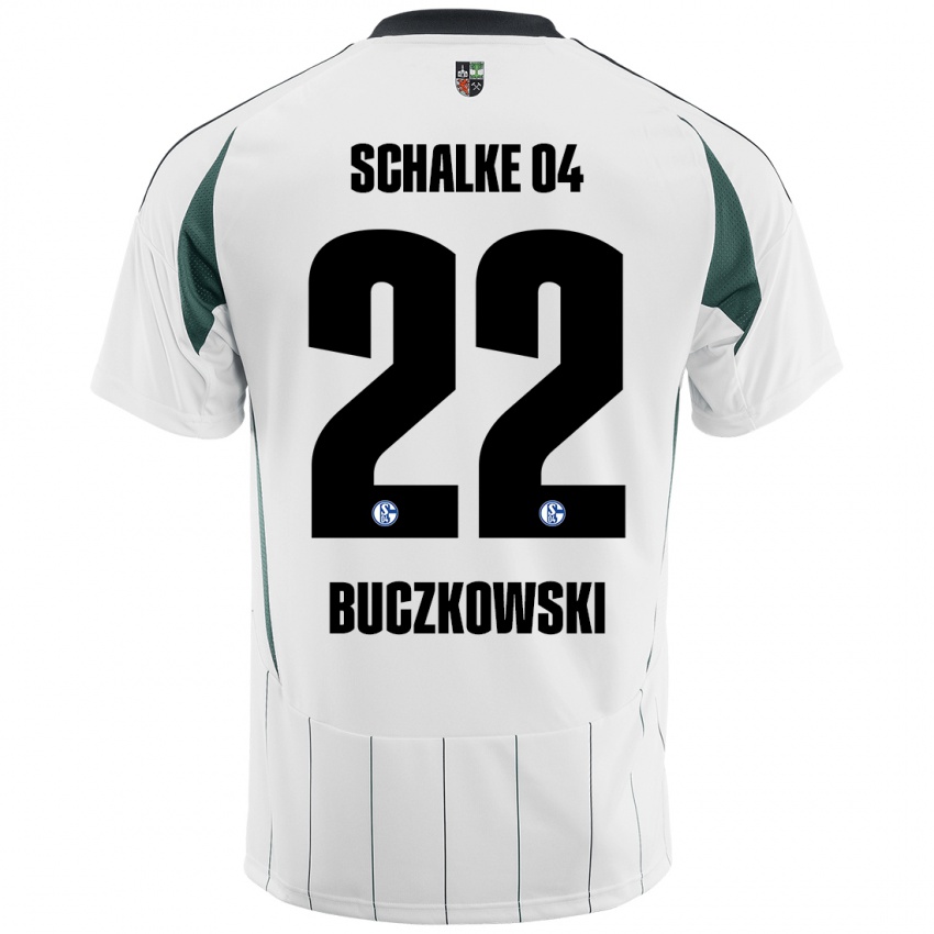 Gyermek Philip Buczkowski #22 Fehér Zöld Idegenbeli Jersey 2024/25 Mez Póló Ing