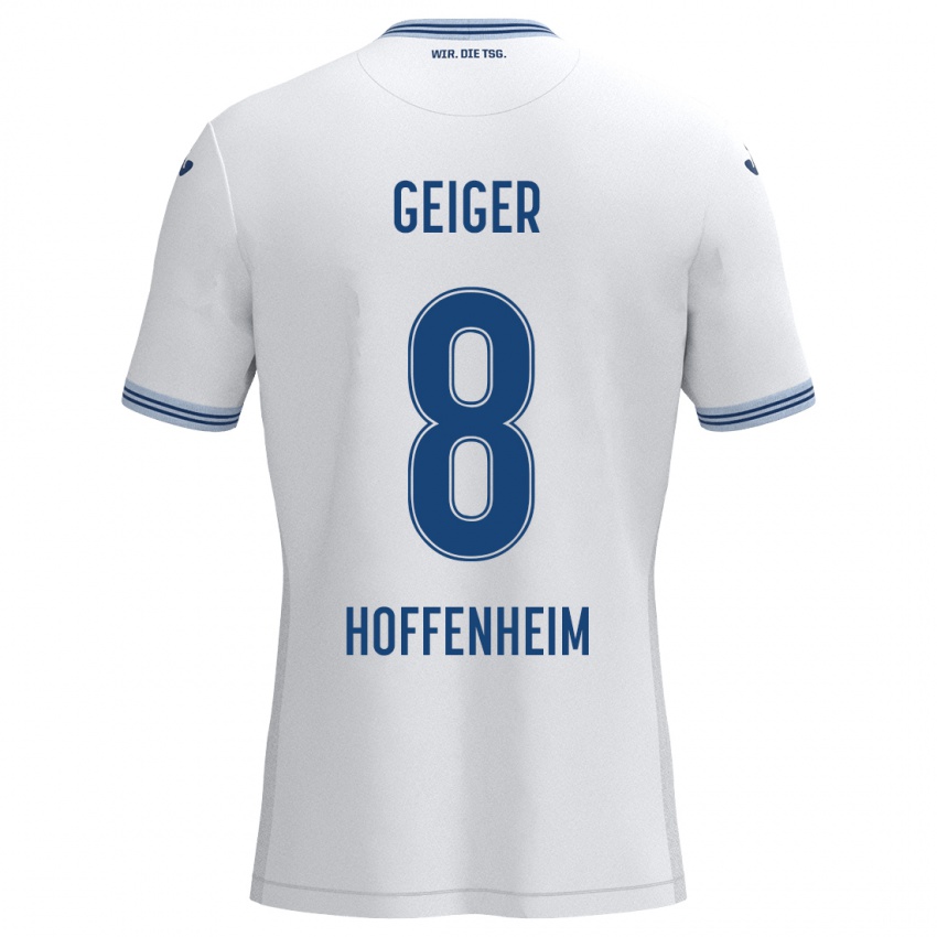 Gyermek Dennis Geiger #8 Fehér Kék Idegenbeli Jersey 2024/25 Mez Póló Ing