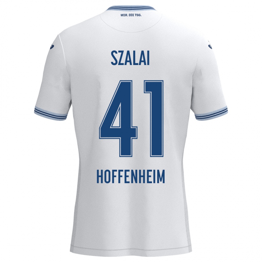 Gyermek Attila Szalai #41 Fehér Kék Idegenbeli Jersey 2024/25 Mez Póló Ing