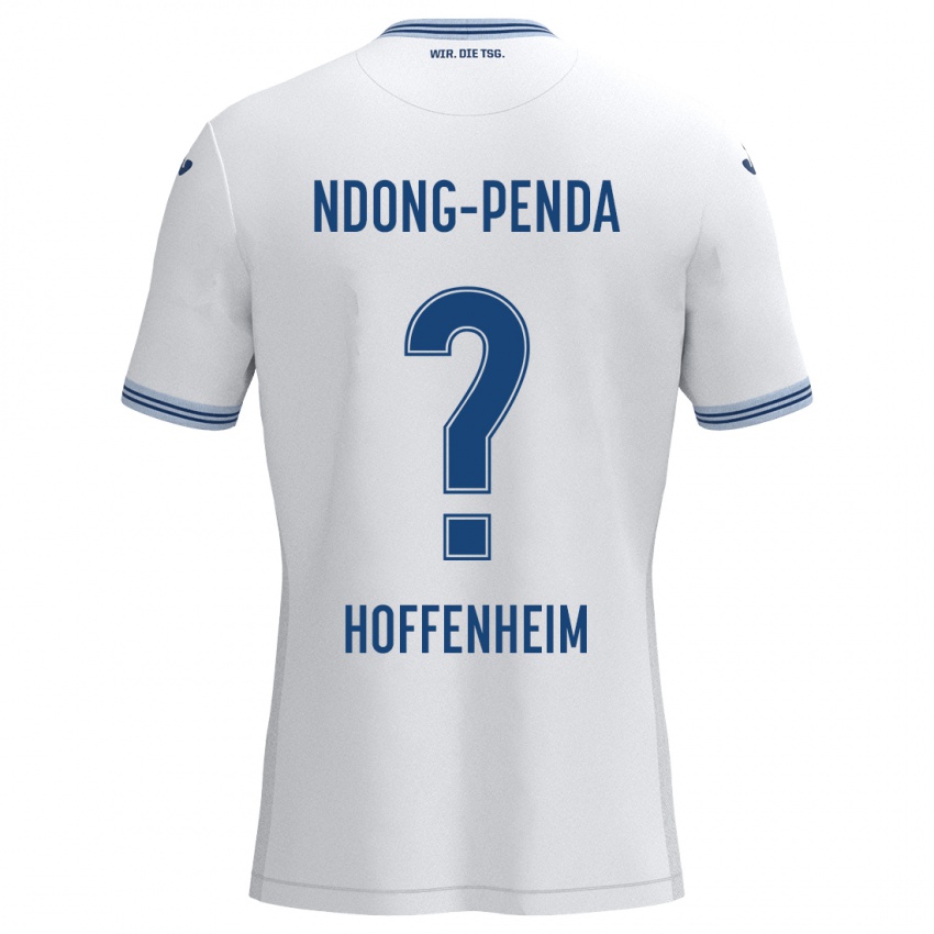 Gyermek Maxime Ndong-Penda #0 Fehér Kék Idegenbeli Jersey 2024/25 Mez Póló Ing