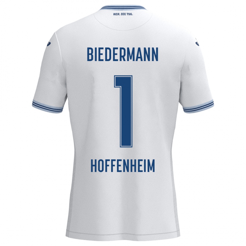 Gyermek Nico Biedermann #1 Fehér Kék Idegenbeli Jersey 2024/25 Mez Póló Ing