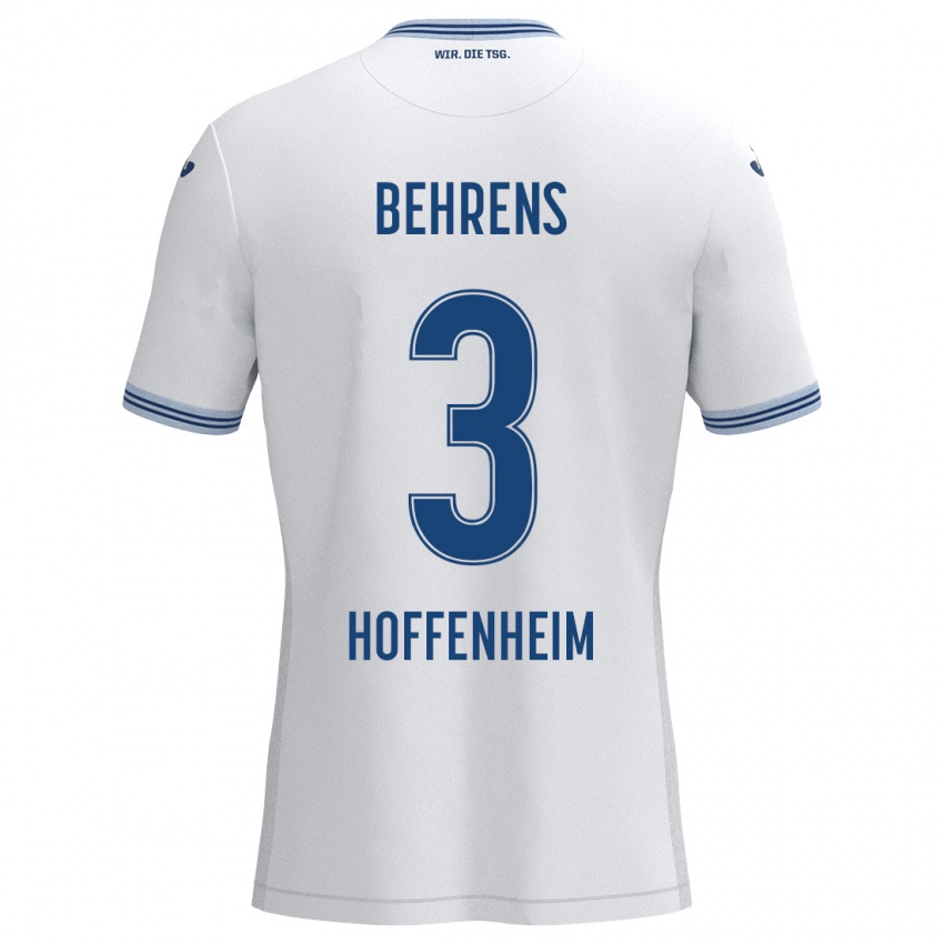 Gyermek Hennes Behrens #3 Fehér Kék Idegenbeli Jersey 2024/25 Mez Póló Ing