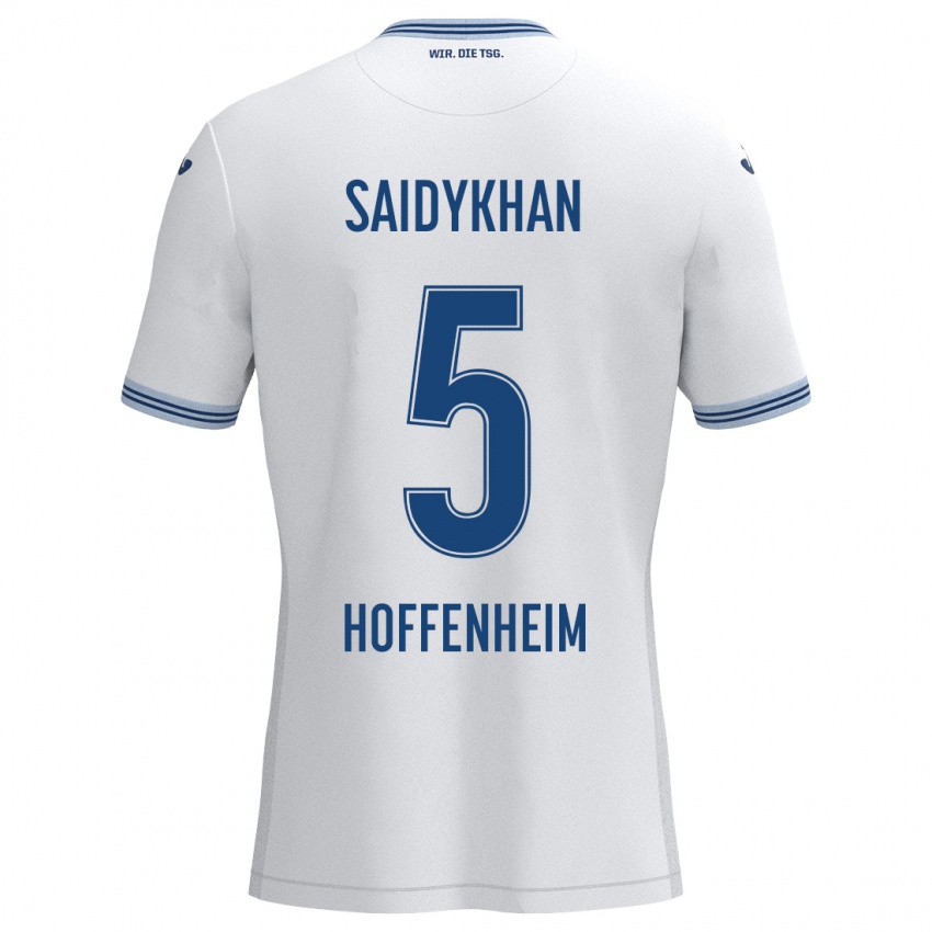 Gyermek Ibrahim Saidykhan #5 Fehér Kék Idegenbeli Jersey 2024/25 Mez Póló Ing