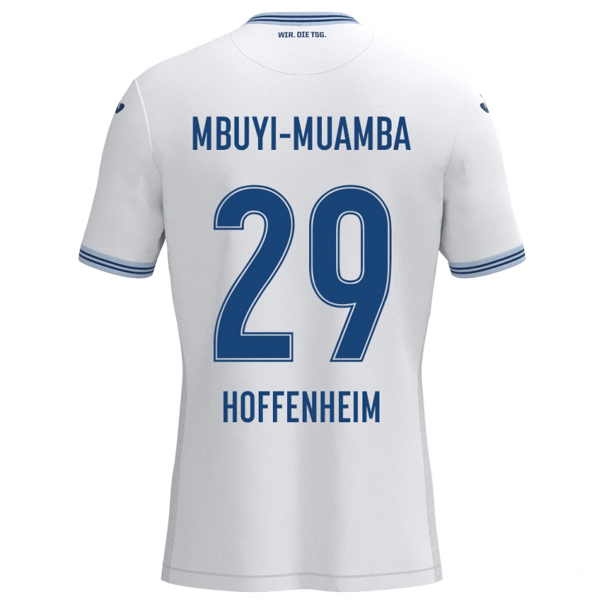 Gyermek Hubert Mbuyi-Muamba #29 Fehér Kék Idegenbeli Jersey 2024/25 Mez Póló Ing