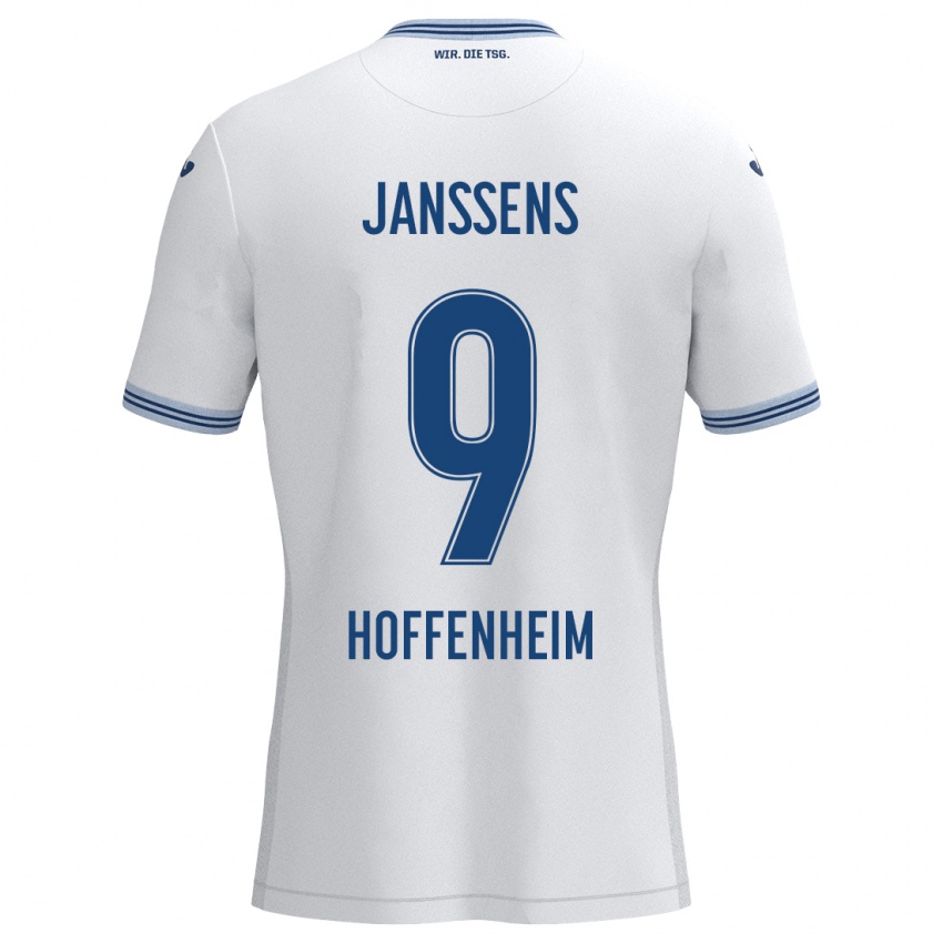 Gyermek Jill Janssens #9 Fehér Kék Idegenbeli Jersey 2024/25 Mez Póló Ing