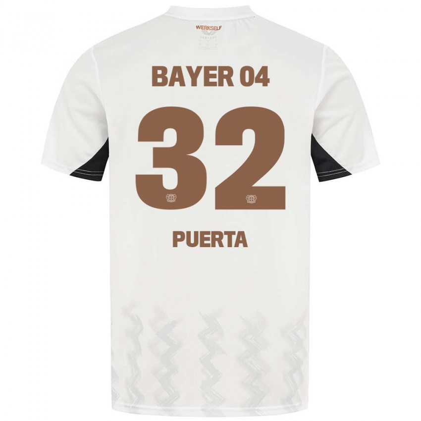 Gyermek Gustavo Puerta #32 Fehér Fekete Idegenbeli Jersey 2024/25 Mez Póló Ing