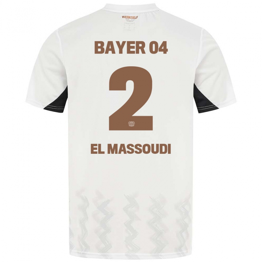 Gyermek Nassim El Massoudi #2 Fehér Fekete Idegenbeli Jersey 2024/25 Mez Póló Ing