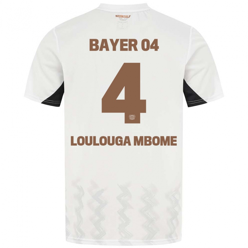 Gyermek Adrien Loulouga Mbome #4 Fehér Fekete Idegenbeli Jersey 2024/25 Mez Póló Ing