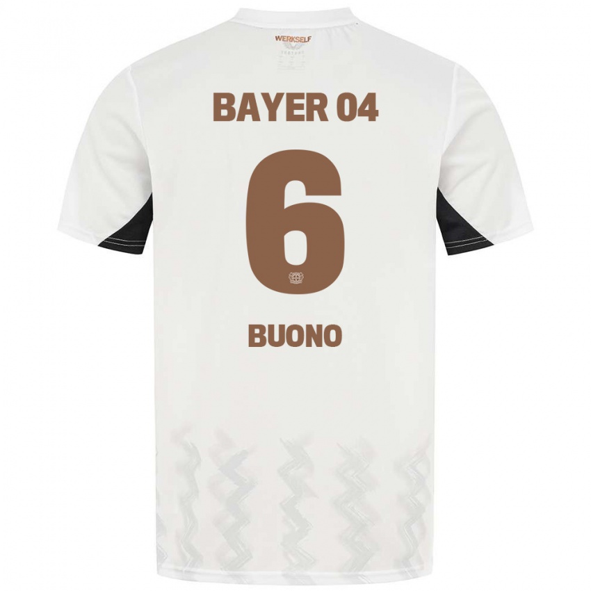 Gyermek Francesco Buono #6 Fehér Fekete Idegenbeli Jersey 2024/25 Mez Póló Ing