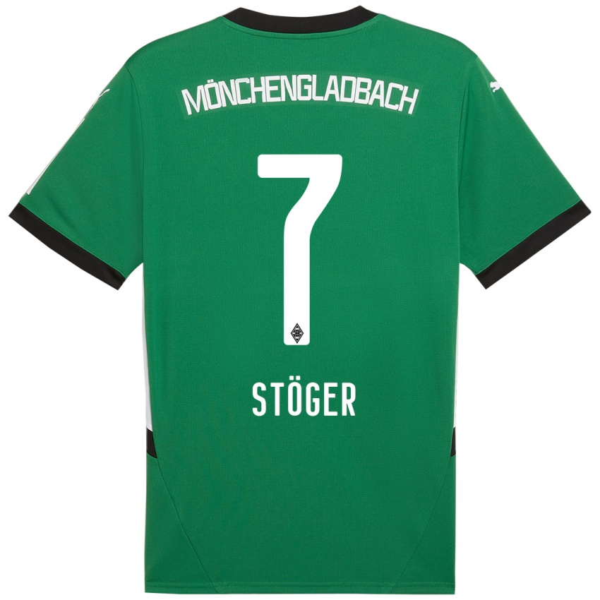 Gyermek Kevin Stöger #7 Zöld Fehér Idegenbeli Jersey 2024/25 Mez Póló Ing