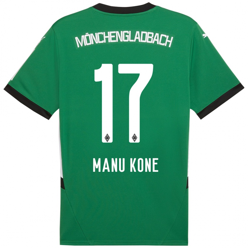 Gyermek Manu Koné #17 Zöld Fehér Idegenbeli Jersey 2024/25 Mez Póló Ing