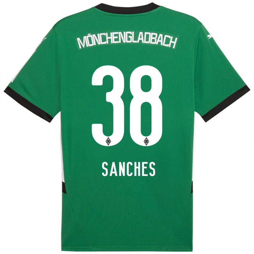 Gyermek Yvandro Borges Sanches #38 Zöld Fehér Idegenbeli Jersey 2024/25 Mez Póló Ing