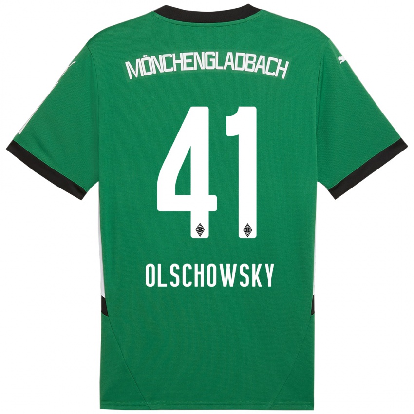 Gyermek Jan Olschowsky #41 Zöld Fehér Idegenbeli Jersey 2024/25 Mez Póló Ing