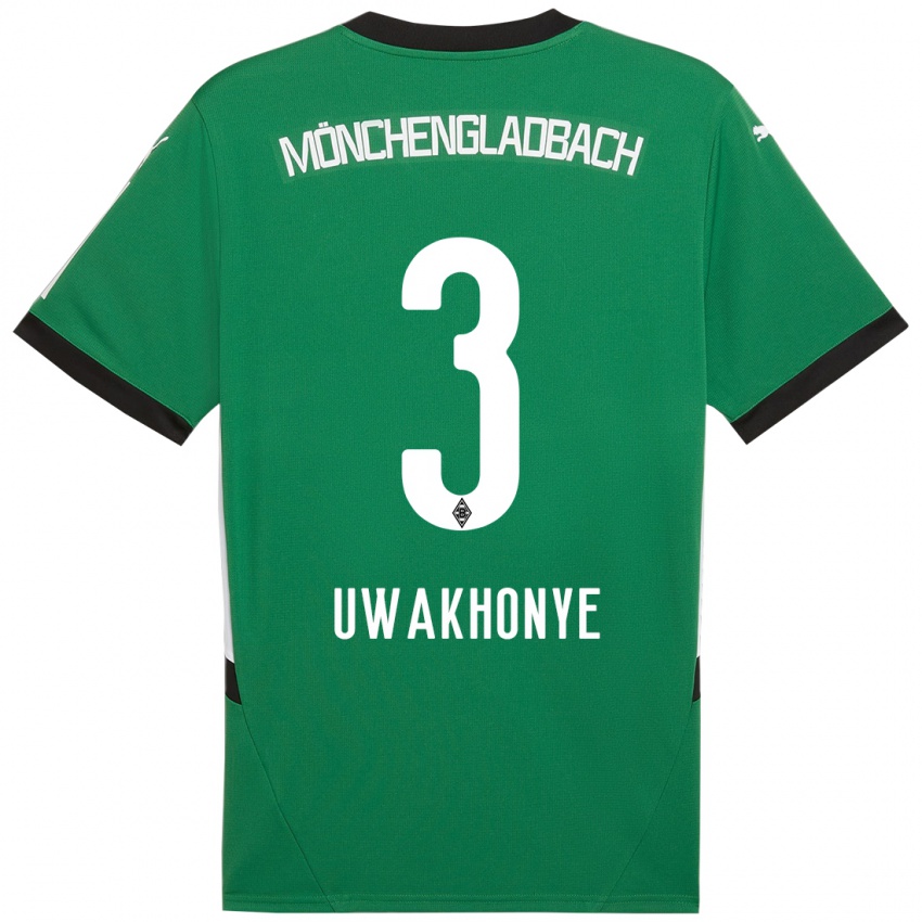 Gyermek Joshua Uwakhonye #3 Zöld Fehér Idegenbeli Jersey 2024/25 Mez Póló Ing