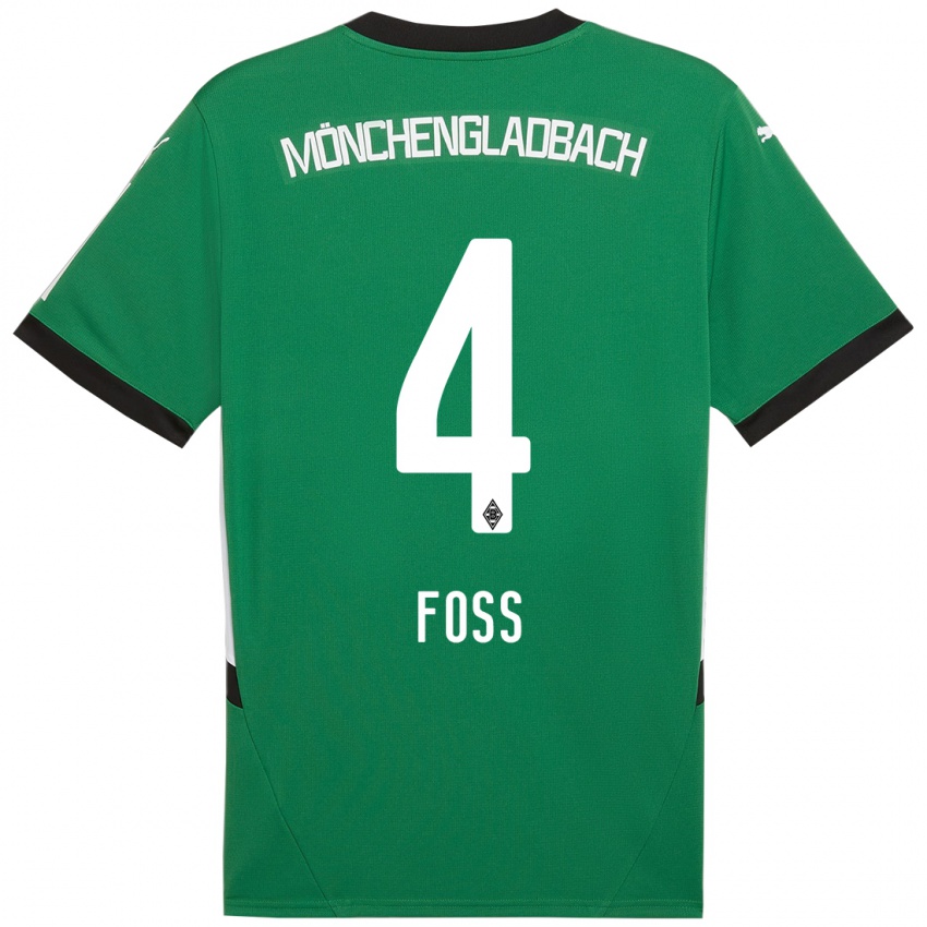 Gyermek Jonathan Foss #4 Zöld Fehér Idegenbeli Jersey 2024/25 Mez Póló Ing